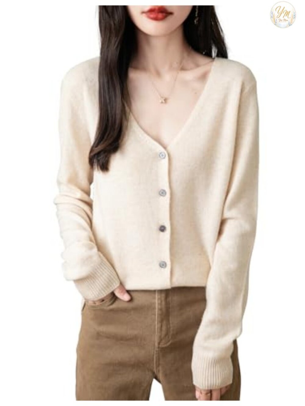 100% Merino Wool V-Neck Cardigan - Lightweight Knit Sweater